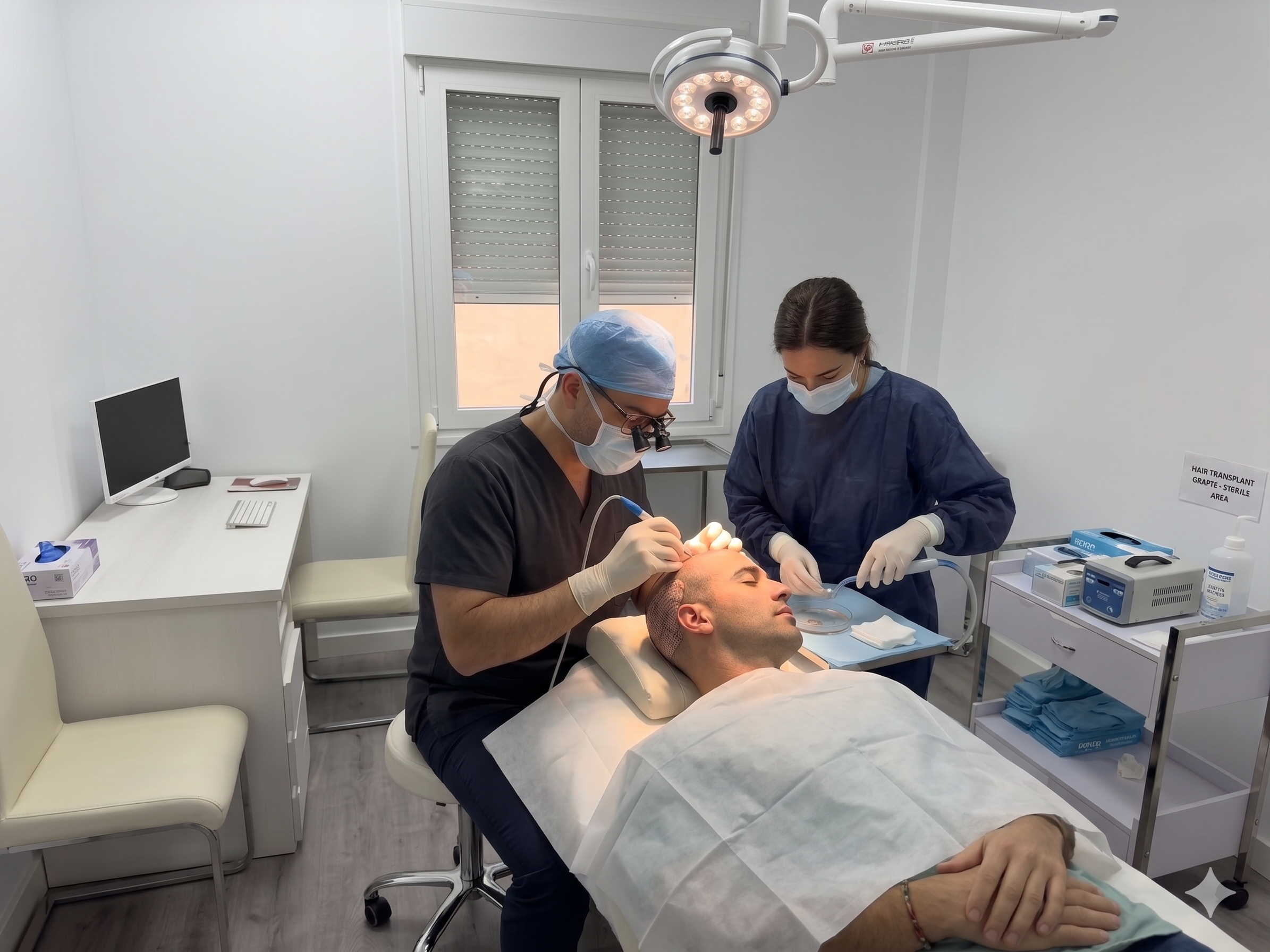Especialista realizando injerto capilar FUE — Clínica Capilar y Medicina Estética Mateos Aparicio, La Solana, Ciudad Real